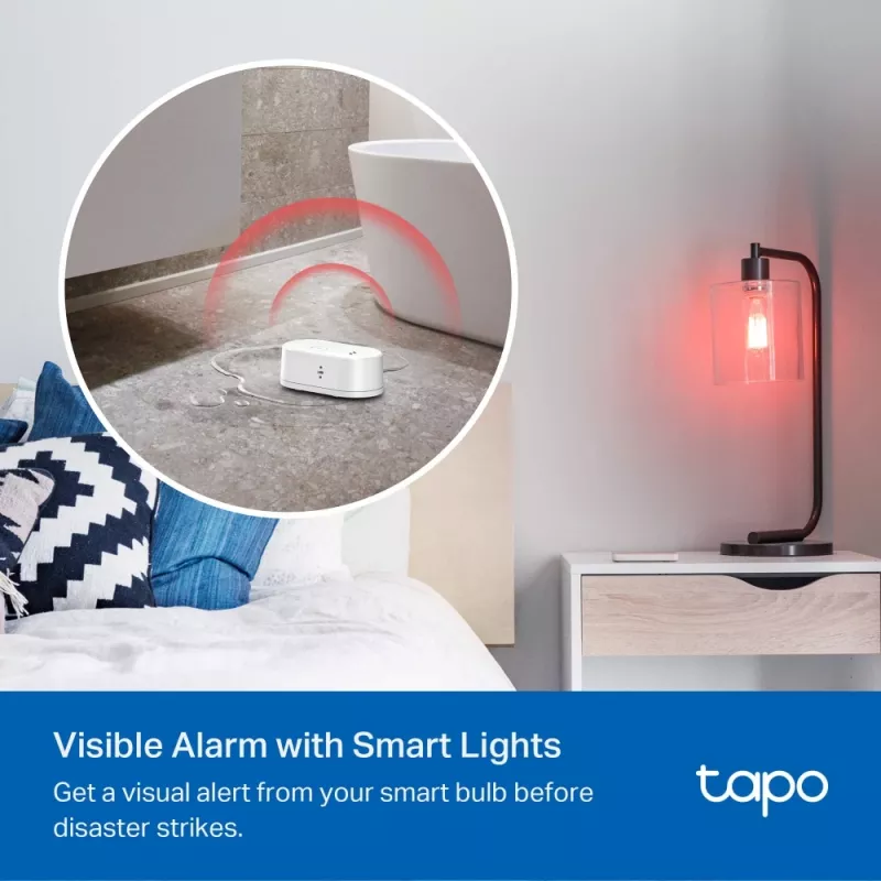 Sensor de fuga de água TP-Link Tapo T300 Wi‑Fi, alarme ajustável 90 dB, IP67, pilha (2×AAA), requer hub
