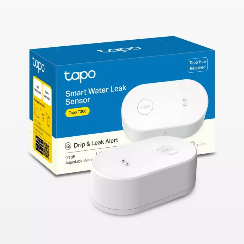 Sensor de fuga de água TP-Link Tapo T300 Wi‑Fi, alarme ajustável 90 dB, IP67, pilha (2×AAA), requer hub