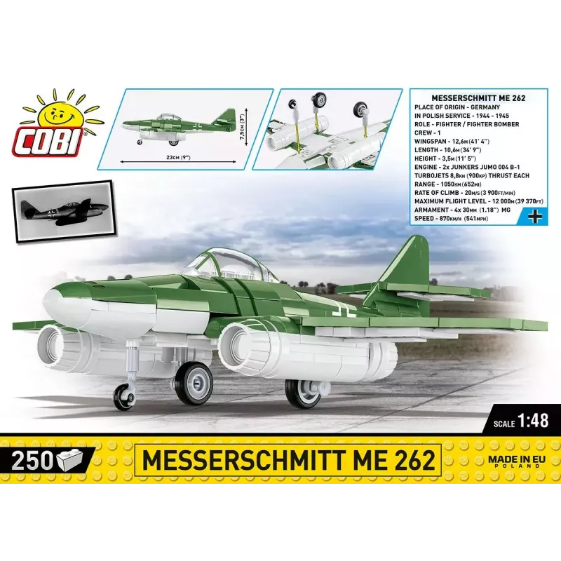 Brinquedo de construção Cobi Messerschmitt Me 262 kit de montagem 500 peças