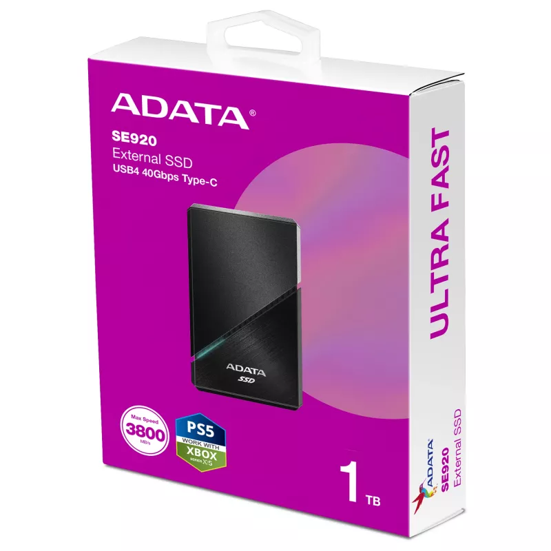 SSD portátil ADATA SE920, 1 TB, USB4, preto
