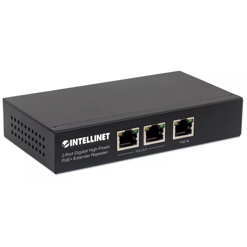 Extensor repetidor PoE+ Intellinet 2 portas Gigabit High-Power, IEEE 802.3at/af Power over Ethernet (PoE+/PoE), metal