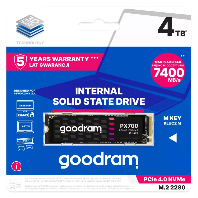 Goodram PX700 SSD SSDPR-PX700-04T-80 unidade de estado sólido interna 4 TB M.2 PCI Express 4.0 NVMe 3D NAND