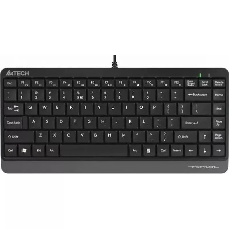 Teclado USB com fio A4Tech FStyler FK11 – layout padrão compacto, inglês, 12 teclas de atalho, apoio de pulso, cabo de 1,5 m