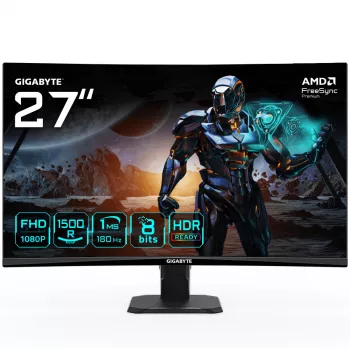 Monitor gaming curvo GIGABYTE GS27FC 27 polegadas FHD – 1920 x 1080, 180 Hz, 1 ms, 250 cd/m², FreeSync Premium, compatível com HDR, HDMI 2.0, DisplayPort 1.4