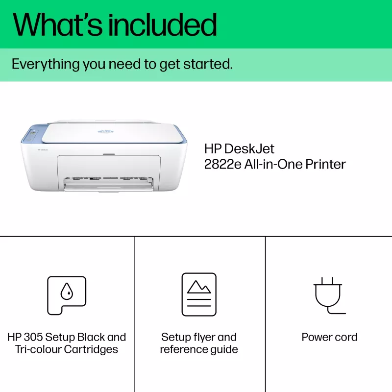 Impressora a cores 3-em-1 sem fios HP DeskJet 2822e, Instant Ink; copiadora, digitalizador