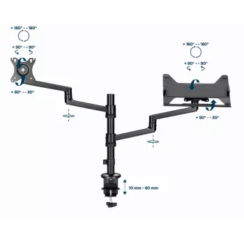 Gembird MA-DA-04 suporte de secretária ajustável com braço para monitor e tabuleiro para portátil, 17–32 polegadas
