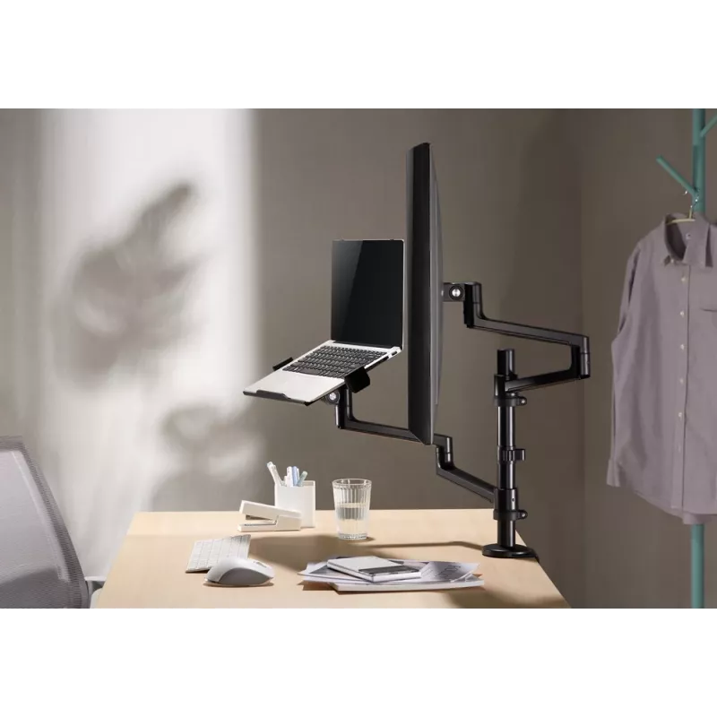 Gembird MA-DA-04 suporte de secretária ajustável com braço para monitor e tabuleiro para portátil, 17–32 polegadas