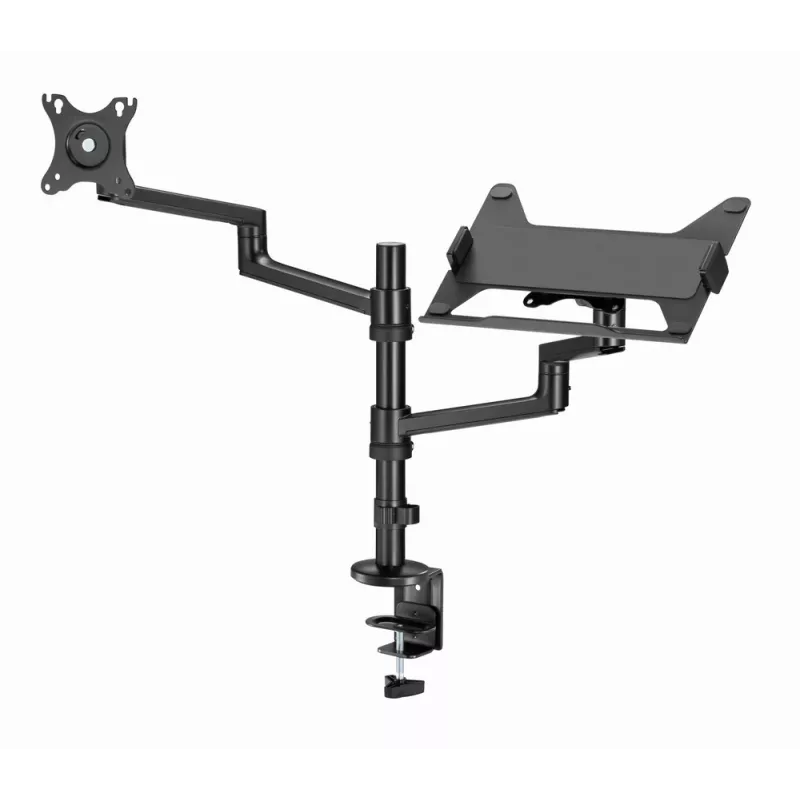 Gembird MA-DA-04 suporte de secretária ajustável com braço para monitor e tabuleiro para portátil, 17–32 polegadas