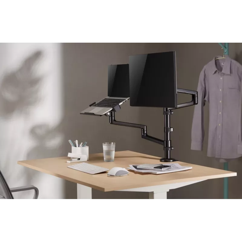 Gembird MA-DA-04 suporte de secretária ajustável com braço para monitor e tabuleiro para portátil, 17–32 polegadas