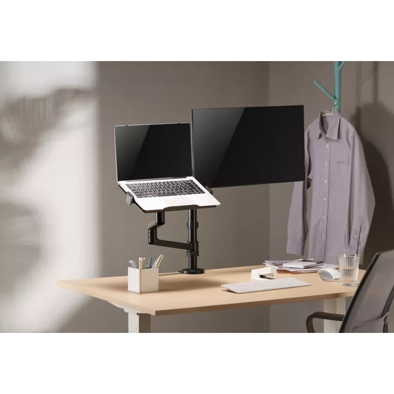 Gembird MA-DA-04 suporte de secretária ajustável com braço para monitor e tabuleiro para portátil, 17–32 polegadas