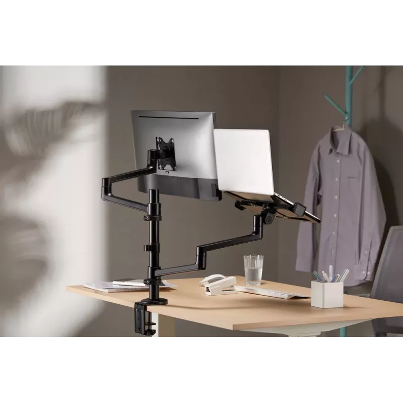 Gembird MA-DA-04 suporte de secretária ajustável com braço para monitor e tabuleiro para portátil, 17–32 polegadas