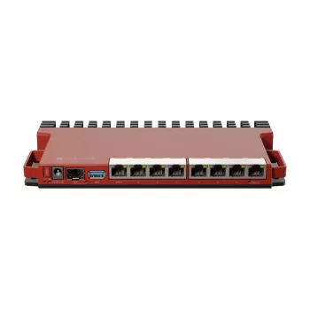 Router com fios MikroTik L009UiGS-RM — 8x RJ-45, 2,5 Gigabit Ethernet, 1x SFP, 1x USB, CPU 800 MHz, 512 MB RAM, vermelho