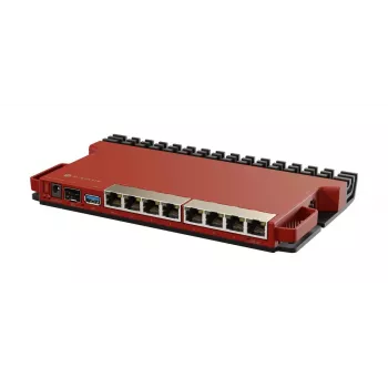Router com fios MikroTik L009UiGS-RM — 8x RJ-45, 2,5 Gigabit Ethernet, 1x SFP, 1x USB, CPU 800 MHz, 512 MB RAM, vermelho