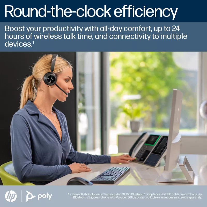HP Poly Voyager 4320 headset Microsoft Teams certificado + dongle BT700 + estação de carregamento