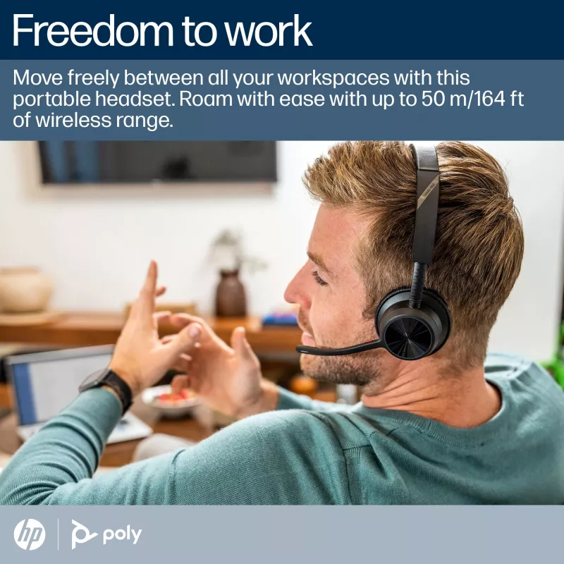 HP Poly Voyager 4320 headset Microsoft Teams certificado + dongle BT700 + estação de carregamento