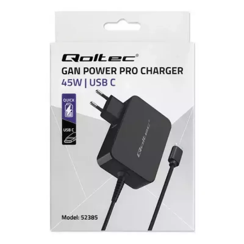 Carregador Qoltec 52385 interior AC carregamento rápido 20V 3A preto