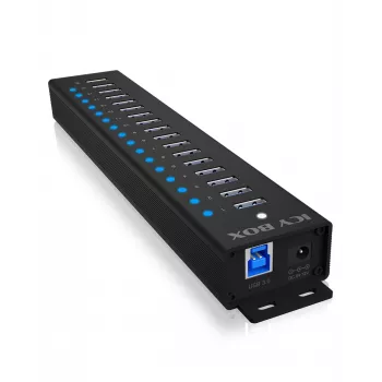 ICY BOX Hub de 17 portas com interface USB 3.2 Gen 1 Type-A, USB 3.2 Gen 1 (3.1 Gen 1) Type-A, USB 3.2 Gen 1 (3.1 Gen 1) Type-A, USB Type-B, 5000 Mbit/s, preto, China, DC