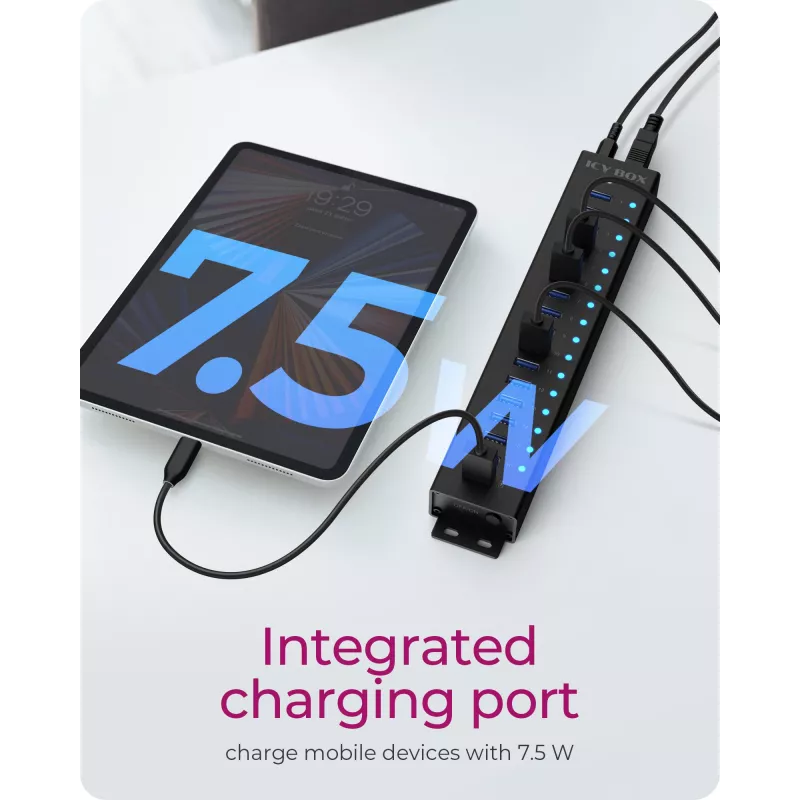 ICY BOX Hub de 17 portas com interface USB 3.2 Gen 1 Type-A, USB 3.2 Gen 1 (3.1 Gen 1) Type-A, USB 3.2 Gen 1 (3.1 Gen 1) Type-A, USB Type-B, 5000 Mbit/s, preto, China, DC