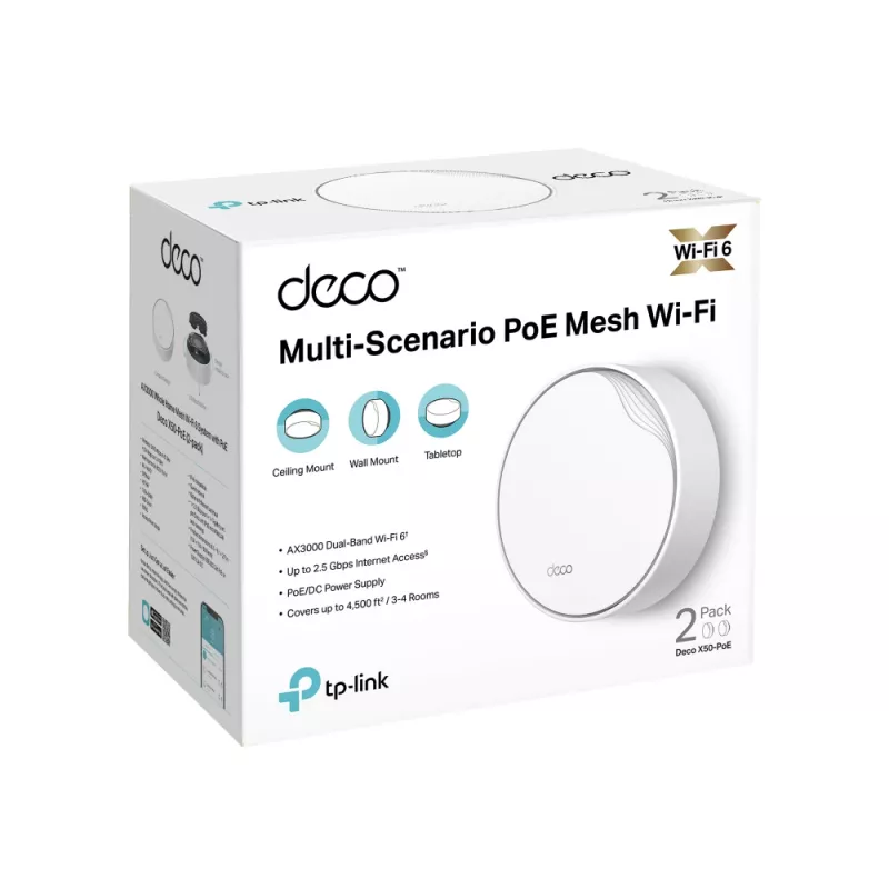 Sistema Mesh Wi-Fi 6 TP-Link AX3000 Whole Home com PoE, Branco, Interno, sistema Mesh, 420 m², banda dupla (2,4 GHz / 5 GHz), Wi-Fi 6 (802.11ax)
