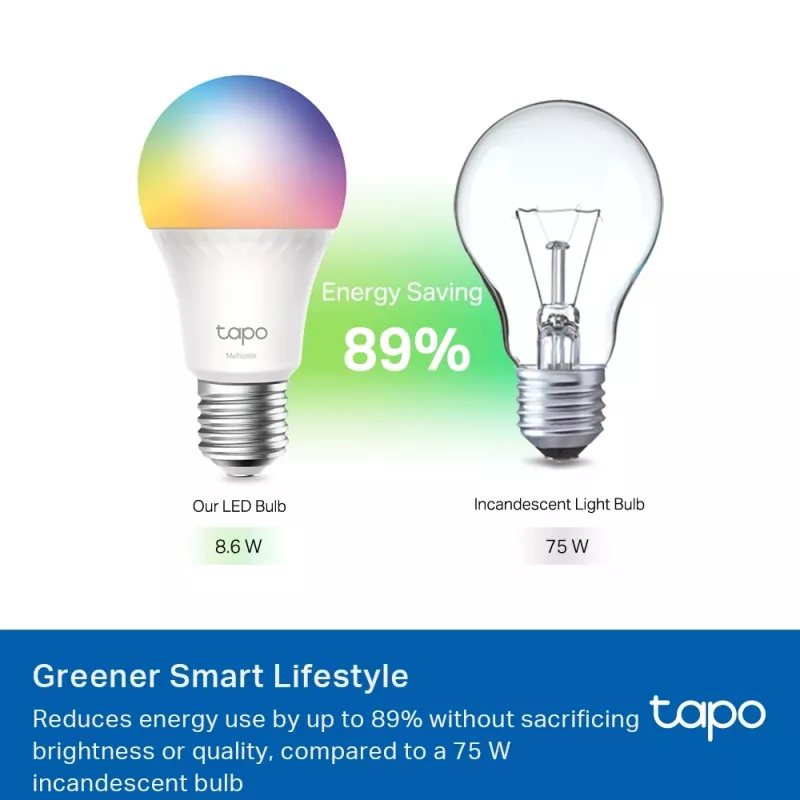 Lâmpada inteligente TP-Link Tapo, Multicolor, Matter, lâmpada inteligente, Wi-Fi/Bluetooth, Branco, 802.11b, 802.11g, Wi-Fi 4 (802.11n), WPA-PSK, WPA2-PSK, WPA3-SAE, LED