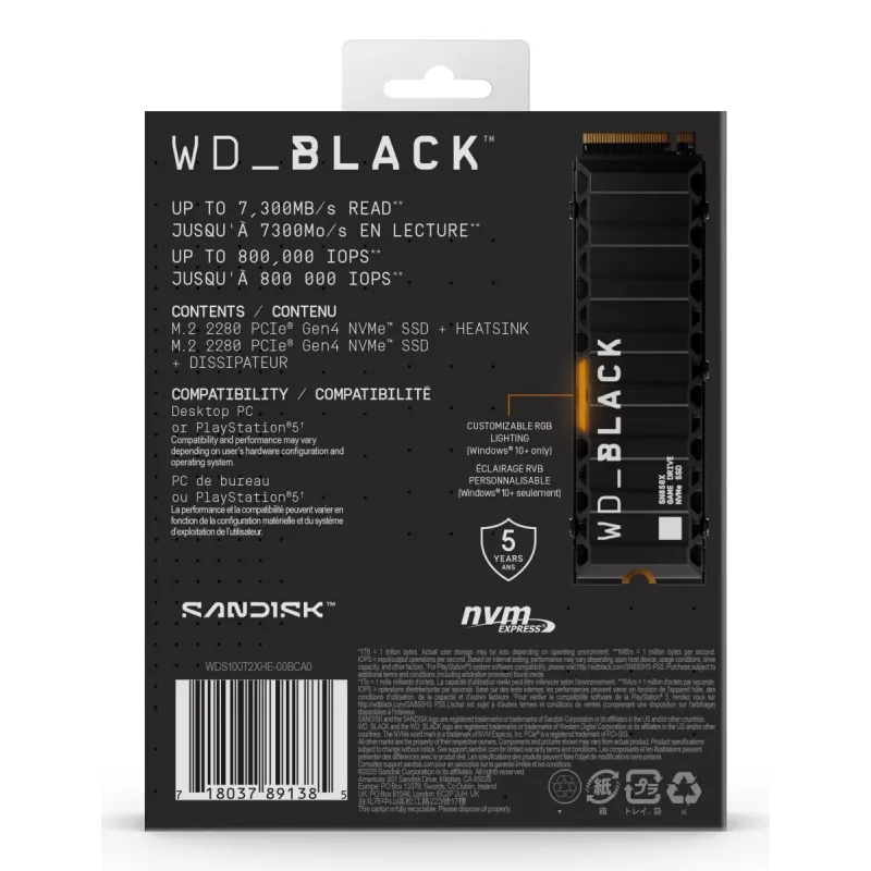SSD WESTERN DIGITAL - WD_BLACK SN850X - 1 TB - PCIe Gen4 x4 - M.2 2280 - com dissipador