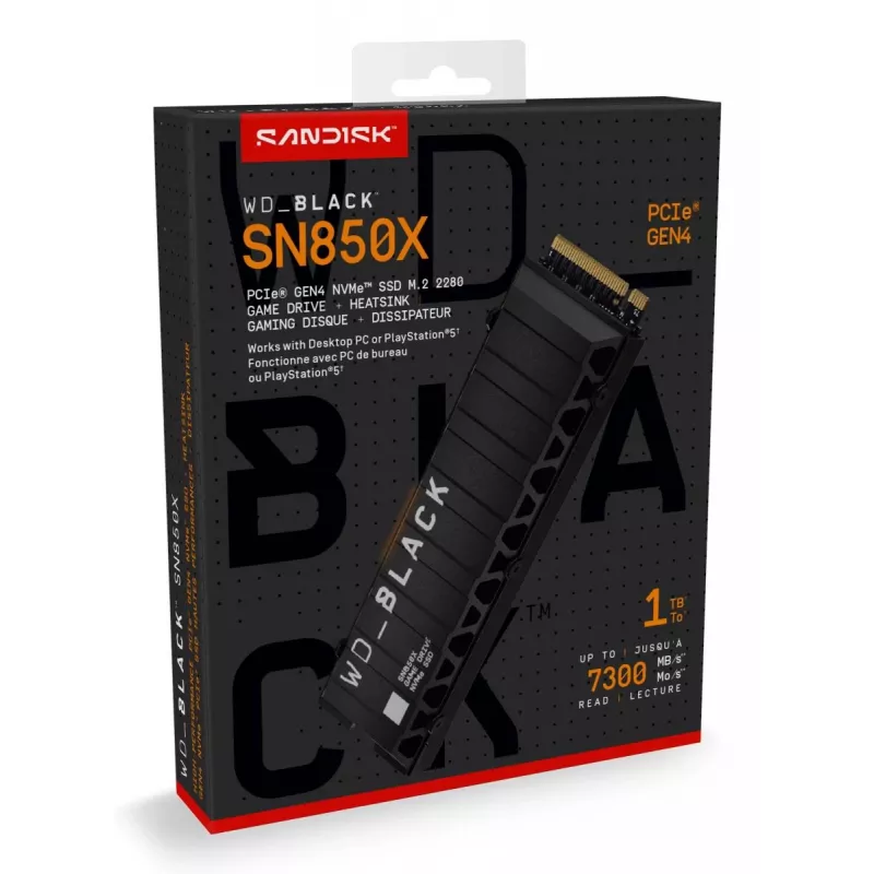 SSD WESTERN DIGITAL - WD_BLACK SN850X - 1 TB - PCIe Gen4 x4 - M.2 2280 - com dissipador