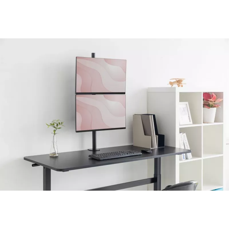 Suporte de monitor DIGITUS vertical 17–32 polegadas, máx. 8 kg por monitor, fixação à mesa ou passagem pela mesa