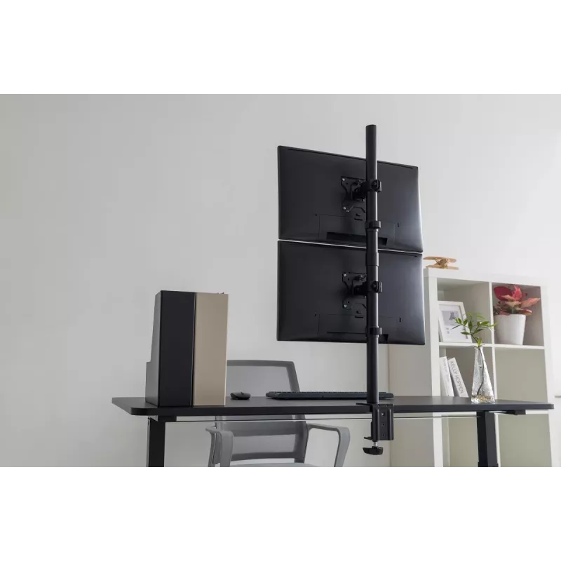 Suporte de monitor DIGITUS vertical 17–32 polegadas, máx. 8 kg por monitor, fixação à mesa ou passagem pela mesa