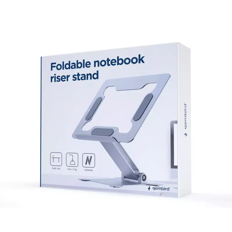 Suporte para portátil Gembird NBS-D1-03 Prateado Alumínio para até 39,6 cm (15,6 polegadas), dobrável, altura 60 mm, carga máx. 5 kg