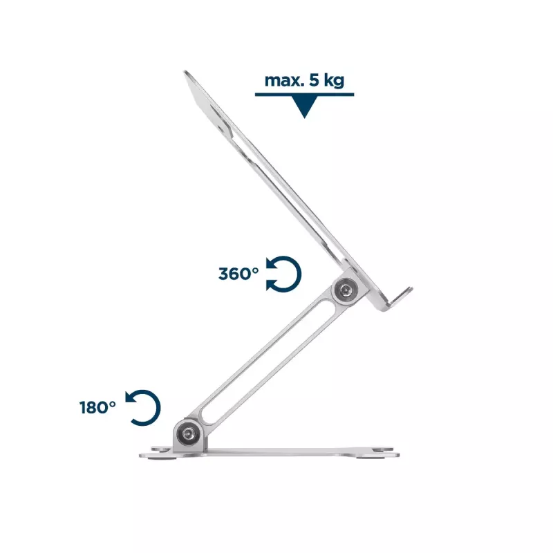 Suporte para portátil Gembird NBS-D1-03 Prateado Alumínio para até 39,6 cm (15,6 polegadas), dobrável, altura 60 mm, carga máx. 5 kg