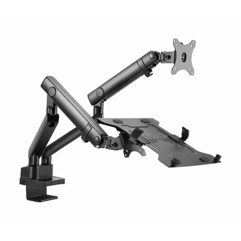 Braço de monitor ajustável GEMBIRD para montagem em secretária com prateleira para portátil (totalmente articulado)