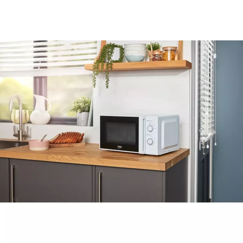 Beko MOC20100WFB micro-ondas solo, 700 W, 20 l, prato rotativo de 24,5 cm, comando mecânico, branco