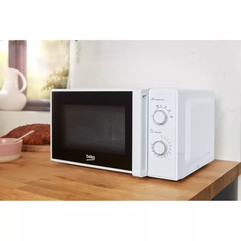 Beko MOC20100WFB micro-ondas solo, 700 W, 20 l, prato rotativo de 24,5 cm, comando mecânico, branco
