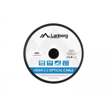 Cabo HDMI LANBERG CA-HDMI-30FB-0100-BK 10 m, HDMI Type-A 2.1, 48 Gbit/s, 144 Hz, HDR, ARC, Ethernet
