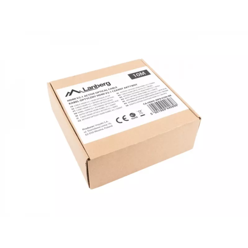 Cabo HDMI LANBERG CA-HDMI-30FB-0100-BK 10 m, HDMI Type-A 2.1, 48 Gbit/s, 144 Hz, HDR, ARC, Ethernet