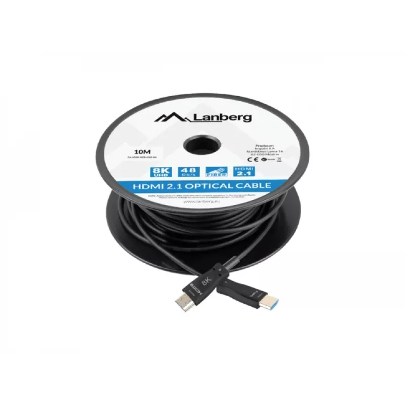 Cabo HDMI LANBERG CA-HDMI-30FB-0100-BK 10 m, HDMI Type-A 2.1, 48 Gbit/s, 144 Hz, HDR, ARC, Ethernet