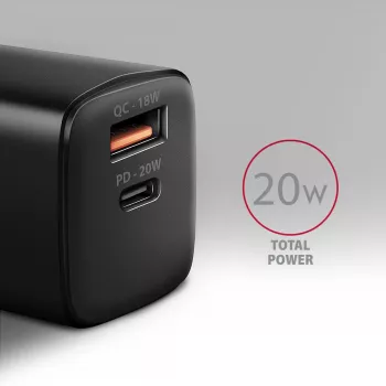 Carregador de parede Axagon ACU-PQ20 QC3.0 PD Type-C 20W Preto