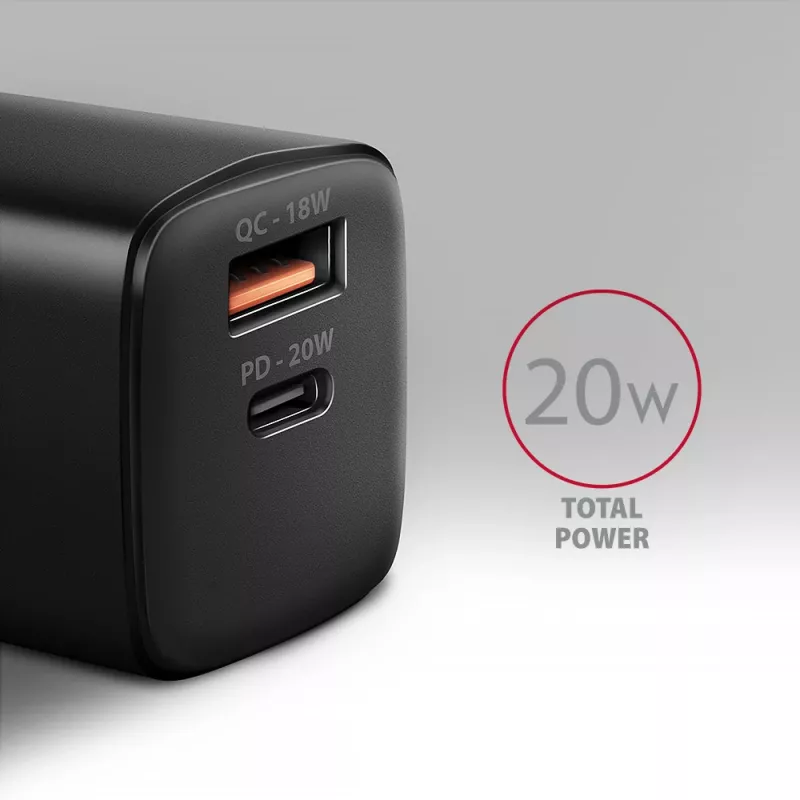 Carregador de parede Axagon ACU-PQ20 QC3.0 PD Type-C 20W Preto