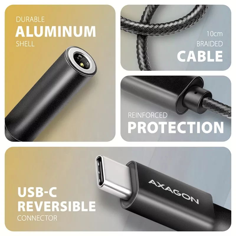 Axagon ADA-HC Adaptador de áudio USB-C para jack 3,5 mm – DAC Hi-Res, 384 kHz/32 Bit, estéreo