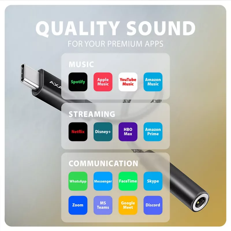 Axagon ADA-HC Adaptador de áudio USB-C para jack 3,5 mm – DAC Hi-Res, 384 kHz/32 Bit, estéreo