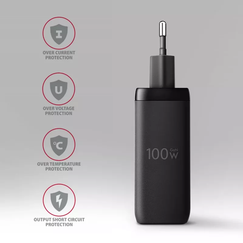 Axagon ACU-DPQ100 PD3.0 & QC 4+ Carregador de parede com TRÊS SAÍDAS 100W