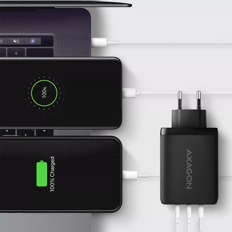 Axagon ACU-DPQ100 PD3.0 & QC 4+ Carregador de parede com TRÊS SAÍDAS 100W