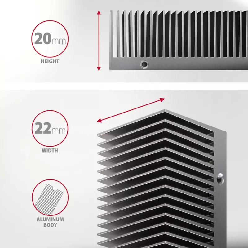 Axagon CLR-M2XT dissipador passivo de alumínio para SSD M.2 de um e dois lados tamanho 2280, altura 24 mm