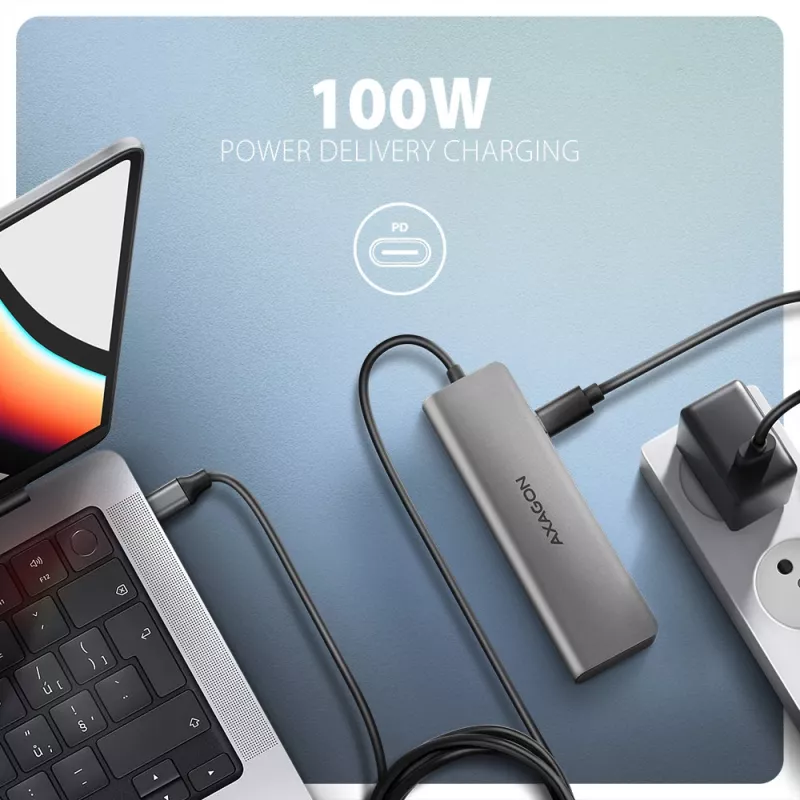 Axagon HMC-5H hub USB 5Gbps, 3x USB-A, HDMI 4K/30Hz, PD 100W, cabo USB-C 100cm