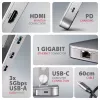 Axagon HMC-STND Hub USB-C 5Gbit/s multiportas e suporte de alumínio para portáteis. HDMI 4K/60Hz, GLAN, PD e 3 portas USB-A. Cabo USB-C 60 cm.