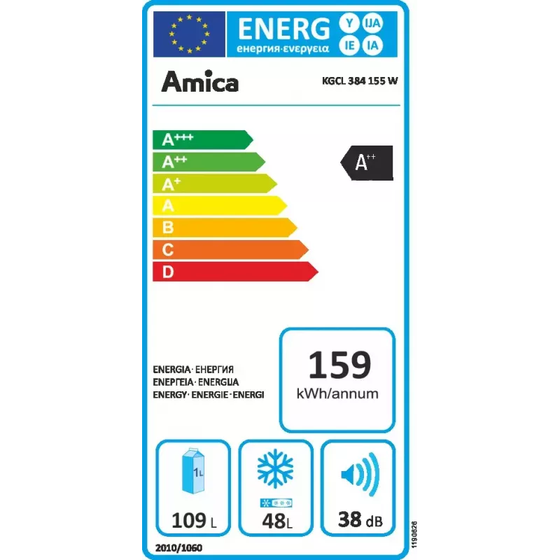 Amica FK200.4(E) frigorífico combinado de instalação livre, congelador inferior, frigorífico 109 l + congelador 48 l, classe energética E, branco
