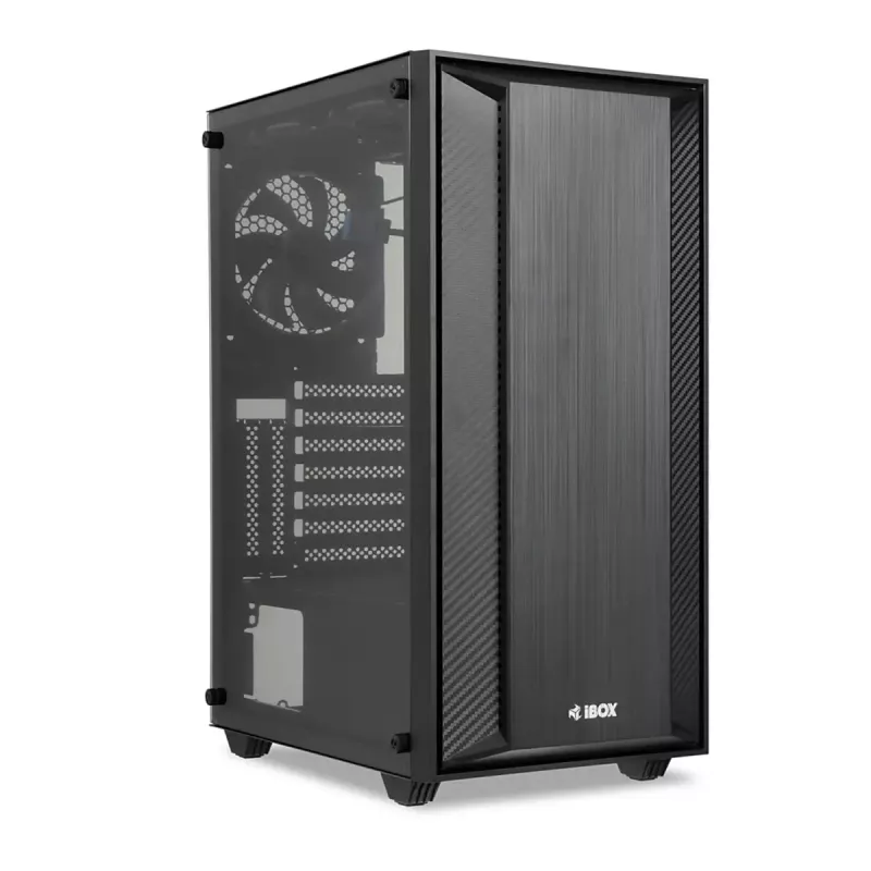 iBOX CETUS 906 caixa para PC Midi Tower, ATX/micro-ATX, painel lateral de vidro temperado, 4 ventoinhas LED, 460x210x340 mm, placa gráfica máx. 29 cm, preta