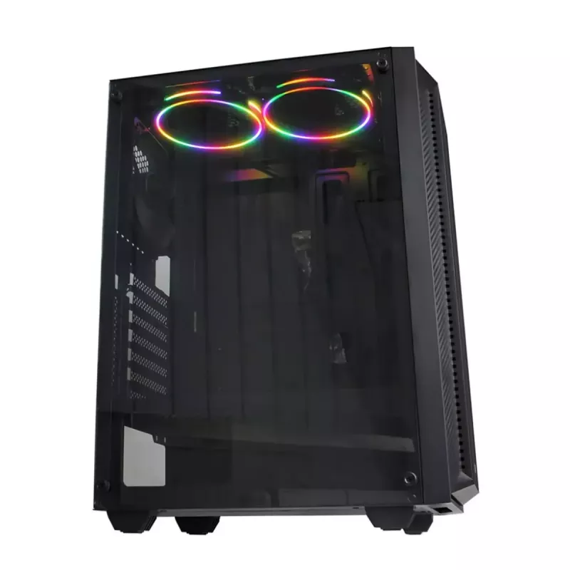 iBOX CETUS 906 caixa para PC Midi Tower, ATX/micro-ATX, painel lateral de vidro temperado, 4 ventoinhas LED, 460x210x340 mm, placa gráfica máx. 29 cm, preta