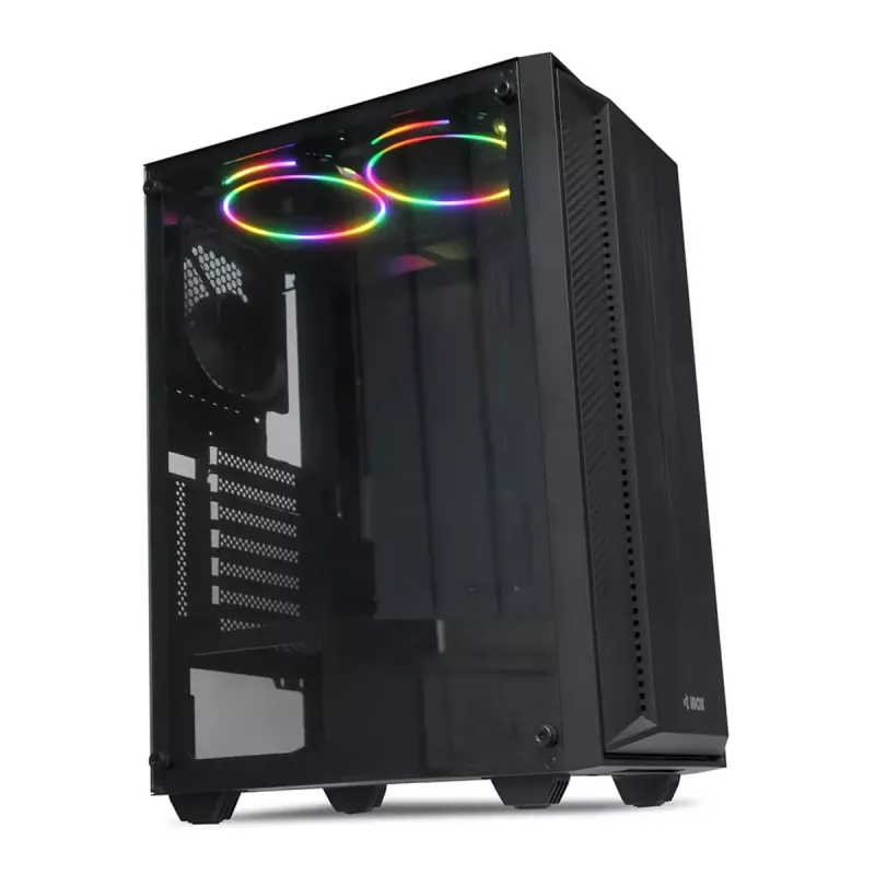 iBOX CETUS 906 caixa para PC Midi Tower, ATX/micro-ATX, painel lateral de vidro temperado, 4 ventoinhas LED, 460x210x340 mm, placa gráfica máx. 29 cm, preta