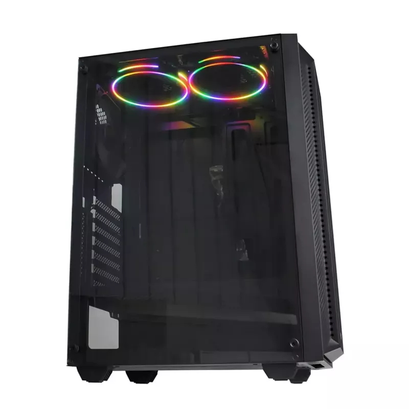 iBOX CETUS 906 caixa para PC Midi Tower, ATX/micro-ATX, painel lateral de vidro temperado, 4 ventoinhas LED, 460x210x340 mm, placa gráfica máx. 29 cm, preta